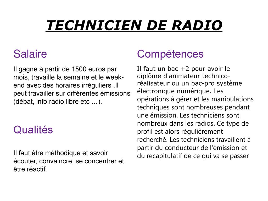 Les métiers de la radio choisis par les élèves de la DP3 ppt télécharger